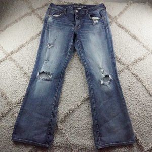 American Eagle Outfitters distressed kickboot jeans women's size 14